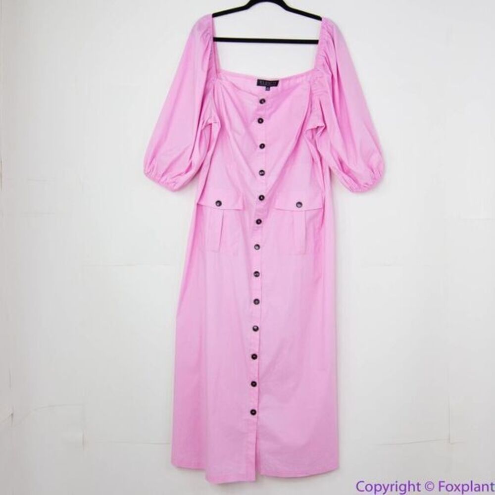 NEW Eloquii‎ pink Puff Sleeve Dress with Pocket Detail, 20 - Picture 3 of 16